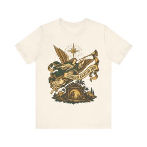 Gloria in Excelsis Deo Shirt, Catholic Christmas Nativity Tee, Herald Angel Trumpet and Star of Bethlehem, Christian Holiday Gift for Choir image 4