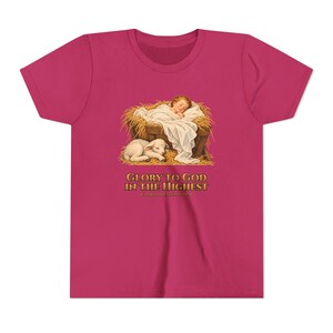 Kids Glory to God in the Highest Shirt, Youth Nativity Christmas Tee, Catholic Christmas Gift for Kids, Baby Jesus in the Manger image 20