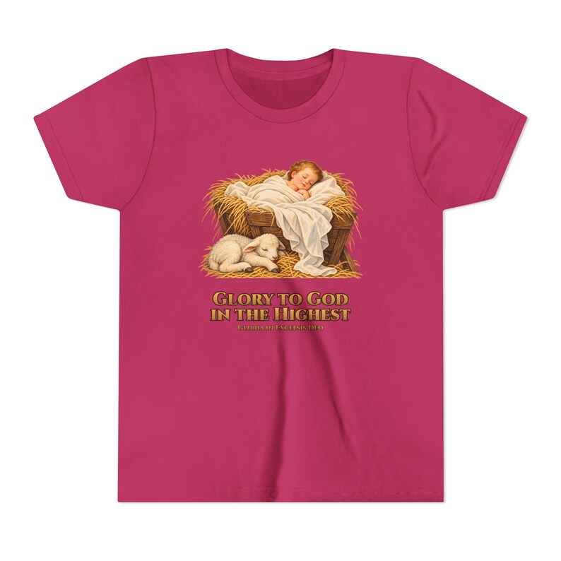 Kids Glory to God in the Highest Shirt, Youth Nativity Christmas Tee, Catholic Christmas Gift for Kids, Baby Jesus in the Manger image 20