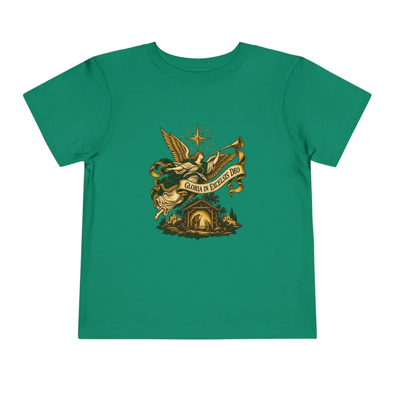 Toddler Nativity Angel Tee, Gloria in Excelsis Deo Christmas Shirt, Catholic Christmas Gift for Toddlers, Star of Bethlehem Art image 7