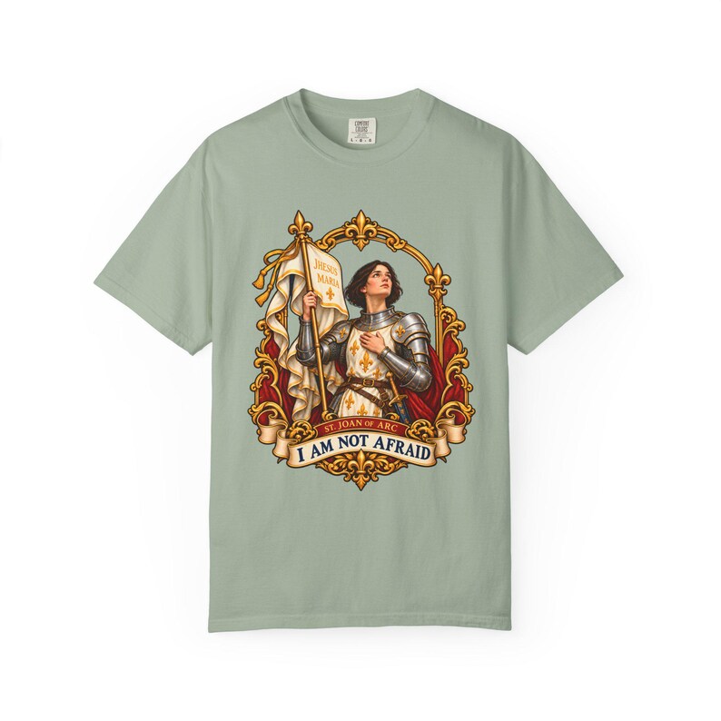 Saint Joan of Arc Tee, I Am Not Afraid Vintage Banner Art, Maid of Orleans Catholic Gift for Her, Brave Woman Warrior Shirt, Comfort Colors image 4