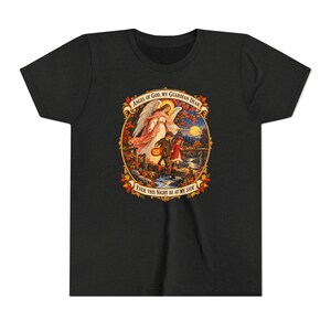 Camiseta infantil con la oración del Ángel de Dios, camiseta juvenil del Ángel Guardián, regalo católico para niños "Mi querido Guardián", arte vintage de puente otoñal. imagen 8