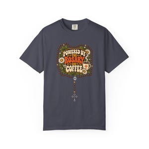 Funny Rosary and Coffee Tee, Retro Catholic Mom Gift, Caffeine Prayer Top for Women, Christian Humor Apparel for Teachers, Comfort Colors image 9
