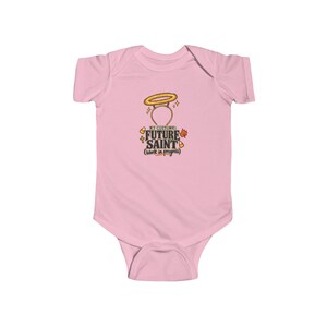 Baby Future Saint Bodysuit, Infant Halo Halloween One Piece, Funny Catholic First Halloween Gift, Easy Baby Costume for Church Party image 3