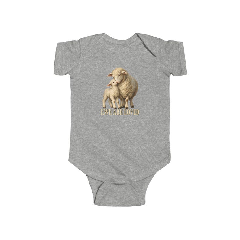 Baby Ewe Are Loved Bodysuit, Lamb Infant One Piece, Christian Baby Shower Gift, Vintage Ewe and Lamb Painting image 1
