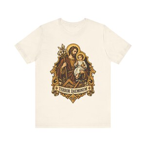St Joseph Shirt | Catholic T-Shirt | Gift for Dad or Godfather | Terror of Demons with Child Jesus and Lily image 4