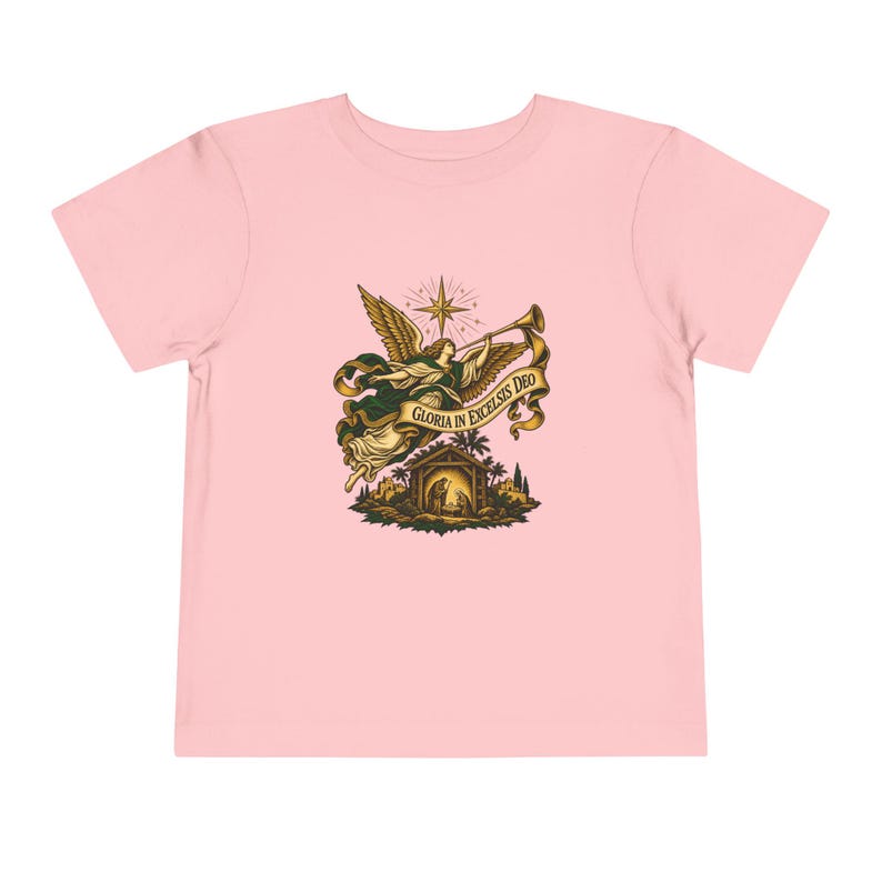Toddler Nativity Angel Tee, Gloria in Excelsis Deo Christmas Shirt, Catholic Christmas Gift for Toddlers, Star of Bethlehem Art image 14