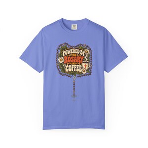Funny Rosary and Coffee Tee, Retro Catholic Mom Gift, Caffeine Prayer Top for Women, Christian Humor Apparel for Teachers, Comfort Colors image 4