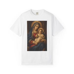Madonna and Child Painting Tee, Renaissance Style Virgin Mary, Christmas Catholic Gift for Her, Blessed Mother Sacred Art, Comfort Colors image 2