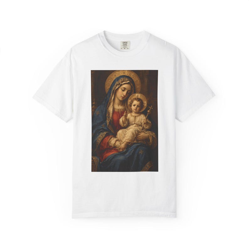 Madonna and Child Painting Tee, Renaissance Style Virgin Mary, Christmas Catholic Gift for Her, Blessed Mother Sacred Art, Comfort Colors image 2