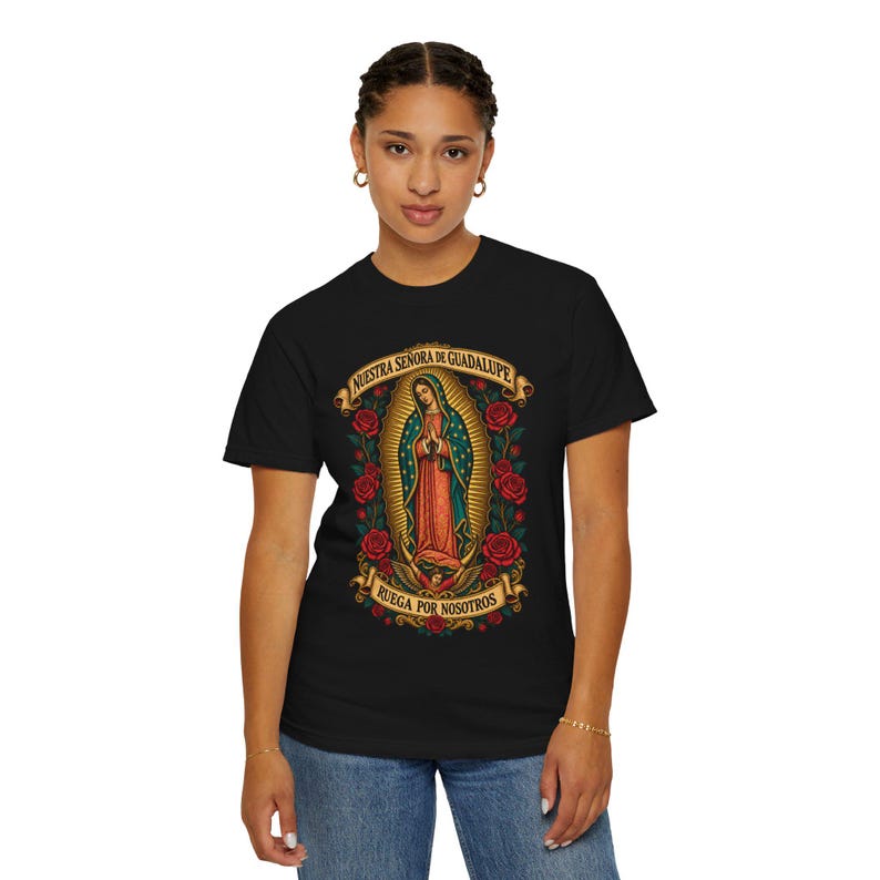Nuestra Señora de Guadalupe Tee, Virgin of Tepeyac with Roses, Mexican Catholic Gift, Hispanic Mom Apparel, Dec 12 Feast Day, Comfort Colors image 12