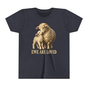 Kids Ewe Are Loved Shirt, Youth Lamb Tee, Sweet Christian Gift for Kids, Vintage Ewe and Lamb Painting image 13