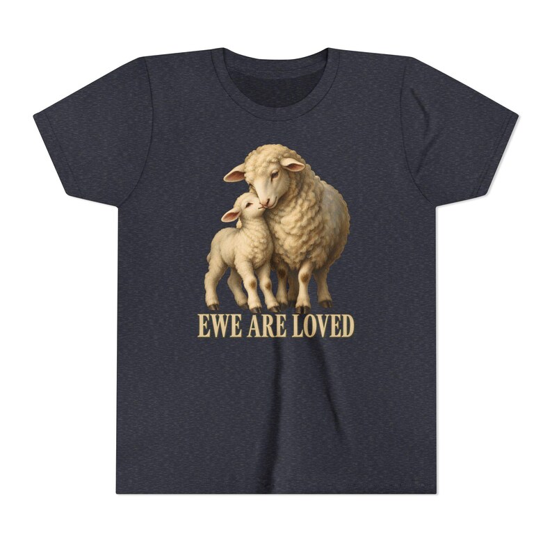 Kids Ewe Are Loved Shirt, Youth Lamb Tee, Sweet Christian Gift for Kids, Vintage Ewe and Lamb Painting image 13