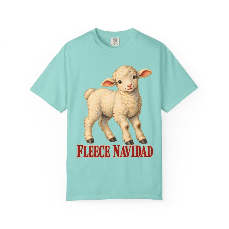 Fleece Navidad Comfort Colors Shirt | Funny Christian Christmas T-Shirt | Gift for Kids and Family | Vintage Lamb Painting image 3