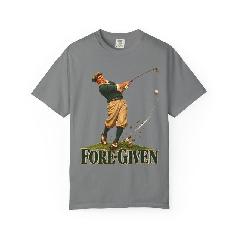 Fore-Given Golfer Comfort Colors Shirt | Funny Christian Golf T-Shirt | Gift for Golfer Dad | Vintage Golfer Mid-Swing image 6