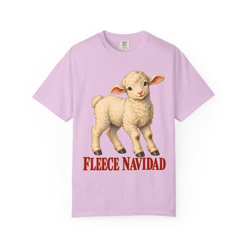 Fleece Navidad Comfort Colors Shirt | Funny Christian Christmas T-Shirt | Gift for Kids and Family | Vintage Lamb Painting image 9