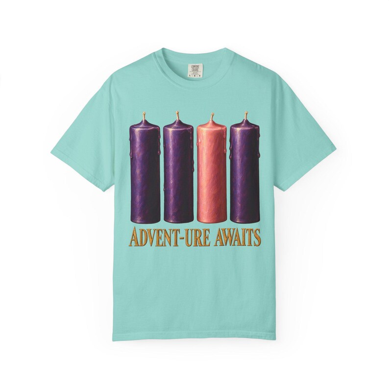 Advent-ure Awaits Comfort Colors Shirt | Catholic Advent T-Shirt | Gift for Catholic Family | Three Purple and One Rose Candle image 7