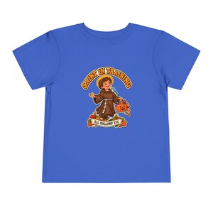 Toddler Saint in Training Tee, Little Friar with Bluebird, Halloween Gift (2T-5T) image 3
