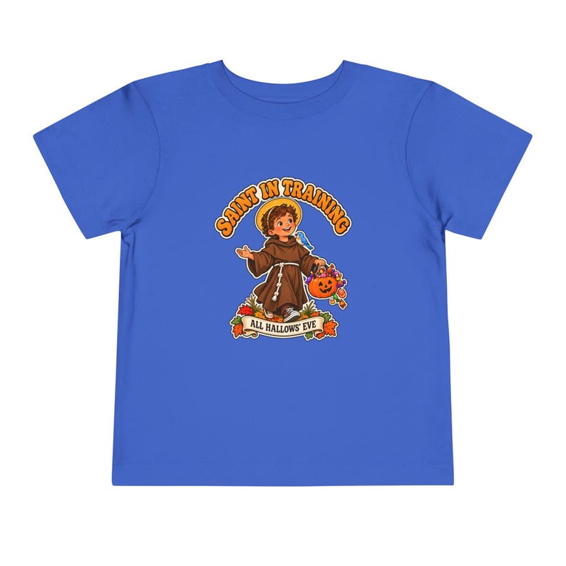 Toddler Saint in Training Tee, Little Friar with Bluebird, Halloween Gift (2T-5T) image 3