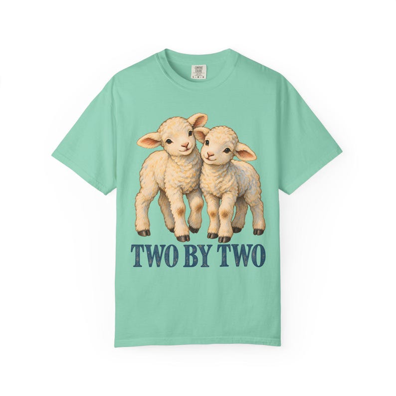Two by Two Comfort Colors Shirt | Christian Twins T-Shirt | Gift for Twins or Siblings | Vintage Twin Lambs image 3