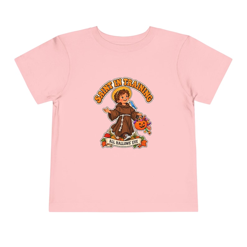 Toddler Saint in Training Tee, Little Friar with Bluebird, Halloween Gift (2T-5T) image 5