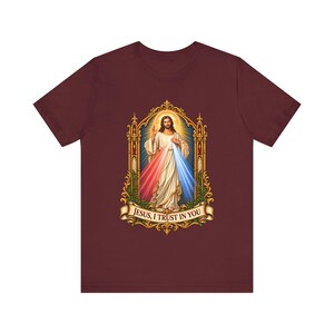 Divine Mercy Shirt, Jesus I Trust in You Tee, Gothic Gold Frame Holy Image, Catholic Gift for Women, St Faustina Easter Octave image 5
