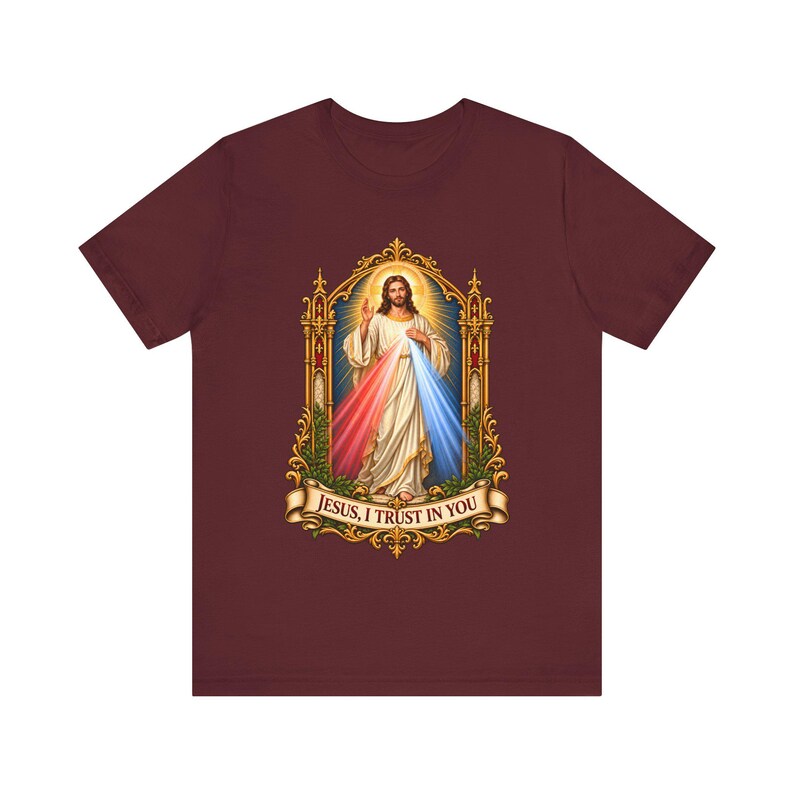 Divine Mercy Shirt, Jesus I Trust in You Tee, Gothic Gold Frame Holy Image, Catholic Gift for Women, St Faustina Easter Octave image 5