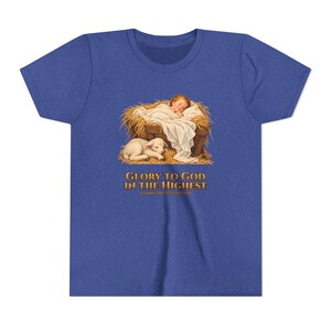 Kids Glory to God in the Highest Shirt, Youth Nativity Christmas Tee, Catholic Christmas Gift for Kids, Baby Jesus in the Manger image 14