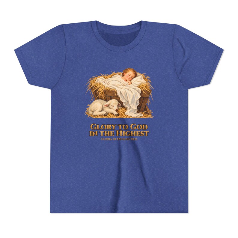 Kids Glory to God in the Highest Shirt, Youth Nativity Christmas Tee, Catholic Christmas Gift for Kids, Baby Jesus in the Manger image 14
