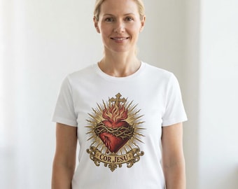 Camiseta del Sagrado Corazón / Camiseta católica / Regalo del primer viernes para hombres / Rayos de sol dorados, Cor Jesu