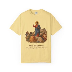 Arameisk Herrens bön komfortfärger T-shirt | Vår Fader arameisk T-shirt | Bergspredikan katolsk kristen T-shirt bild 9