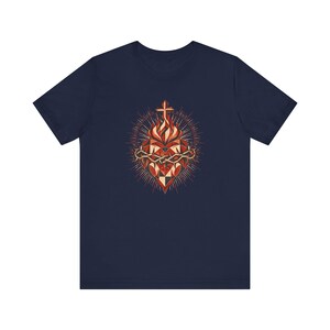 Geometrisk skjorta med Jesu heliga hjärta, modern minimalistisk Cor Jesu-konst, fasetterad katolsk gåva för tonåringar, konfirmation, RCIA, törnekrona bild 7