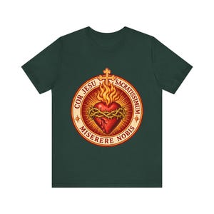 Jesu heliga hjärtas skjorta, Cor Jesu Sacratissimum-märke, Miserere Nobis runt emblem, katolsk gåva för män och kvinnor, törnekrona bild 5