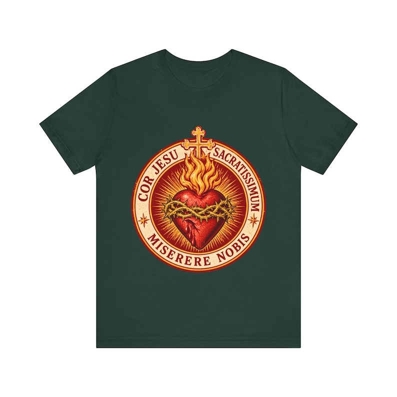 Jesu heliga hjärtas skjorta, Cor Jesu Sacratissimum-märke, Miserere Nobis runt emblem, katolsk gåva för män och kvinnor, törnekrona bild 5