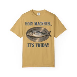 Holy Mackerel It's Friday Comfort Colors Shirt | Funny Catholic T-Shirt | Fish Fry Gift | Vintage Mackerel on a Platter image 3