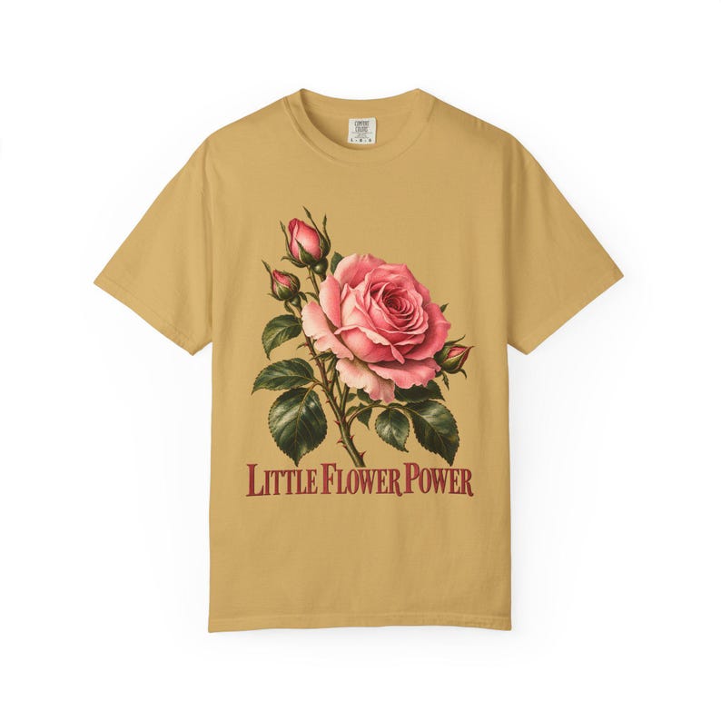 Little Flower Power Comfort Colors Shirt | St Therese Catholic T-Shirt | Gift for Catholic Women | Vintage Pink Roses image 3