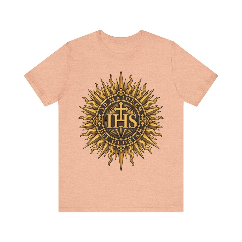 Ad Maiorem Dei Gloriam skjorta, AMDG IHS Sunburst Tee, latinsk katolsk gåva, jesuitexamen eller konfirmationspresent, Ignatians motto bild 7