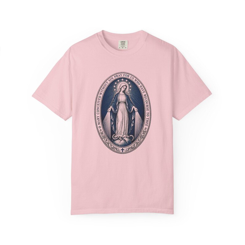 Our Lady of Grace Tee, Miraculous Medal Prayer, Pray for Us Who Have Recourse to Thee, Marian Gift for Mom or Godmother, Comfort Colors image 6