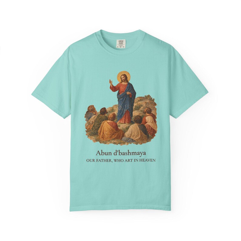 Arameisk Herrens bön komfortfärger T-shirt | Vår Fader arameisk T-shirt | Bergspredikan katolsk kristen T-shirt bild 15