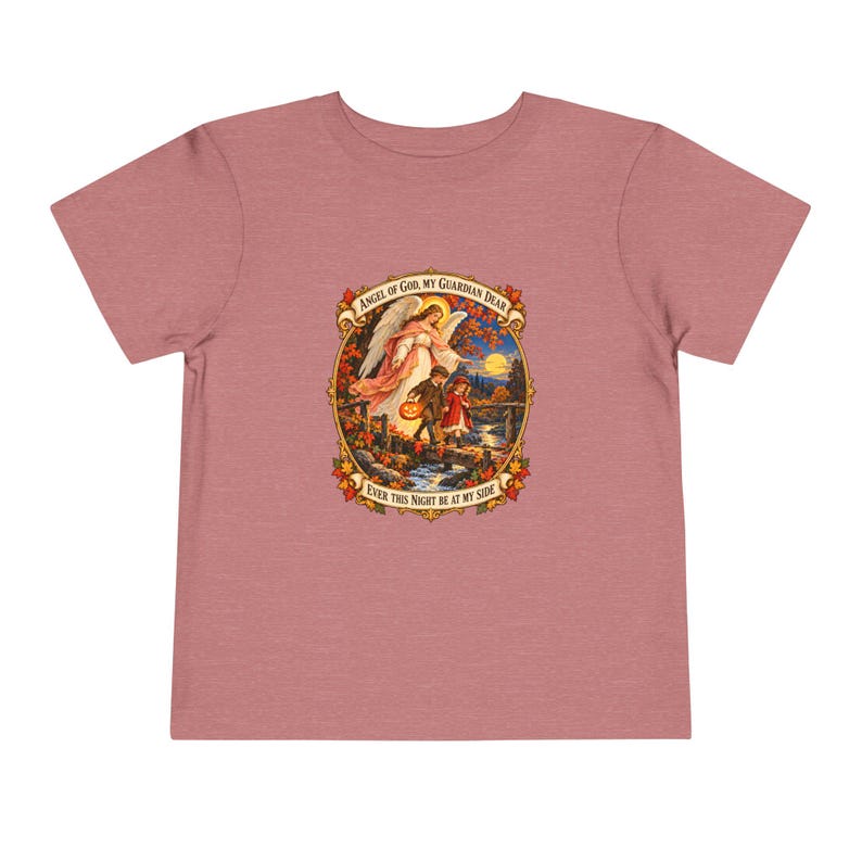 Kleinkind-T-Shirt mit Engel-Gottes-Gebet, Schutzengel-Shirt, Mein lieber Schutzengel, katholisches Geschenk für Kleinkinder, Vintage-Herbstkunst Bild 2