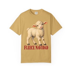 Fleece Navidad Comfort Colors Shirt | Funny Christian Christmas T-Shirt | Gift for Kids and Family | Vintage Lamb Painting image 1
