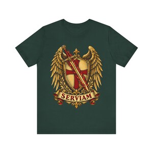 St. Michael T-shirt | Katholiek T-shirt | Vormselcadeau voor mannen | Gevleugeld schild en vlammend zwaard afbeelding 4
