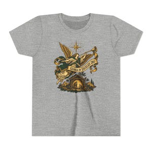 Camiseta infantil del Ángel de la Natividad, Camiseta juvenil Gloria in Excelsis Deo, Regalo católico de Navidad para niños, Representación navideña de la Estrella de Belén imagen 11