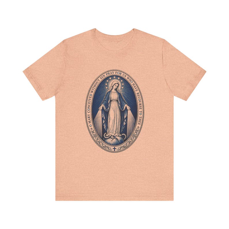 Mirakulös medaljskjorta | Katolsk t-shirt | Jungfru Maria-gåva för kvinnor | O Maria, avlad utan synd bild 5