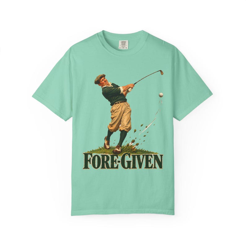 Fore-Given Golfer Comfort Colors Shirt | Funny Christian Golf T-Shirt | Gift for Golfer Dad | Vintage Golfer Mid-Swing image 8