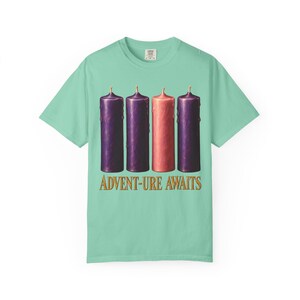 Advent-ure Awaits Comfort Colors Shirt | Catholic Advent T-Shirt | Gift for Catholic Family | Three Purple and One Rose Candle image 6