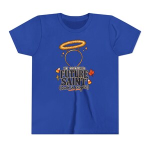 Kids Future Saint Costume Shirt, Sparkly Halo Halloween Tee, Catholic Trick or Treat Outfit image 4