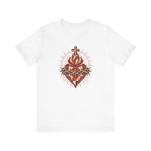 Geometrisk skjorta med Jesu heliga hjärta, modern minimalistisk Cor Jesu-konst, fasetterad katolsk gåva för tonåringar, konfirmation, RCIA, törnekrona bild 3