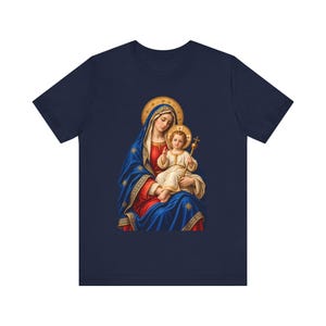 Madonna and Child Tee, Catholic Mother Mary Gift, Golden Halo Art (Unisex) image 10