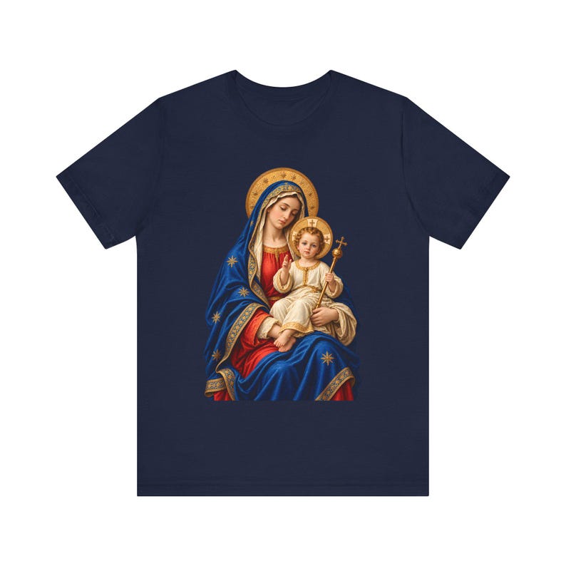 Madonna and Child Tee, Catholic Mother Mary Gift, Golden Halo Art (Unisex) image 10